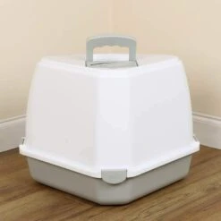 Petsentials Corner Cat Litter Tray With Hood -Pet Supplies CLT2GREY 3