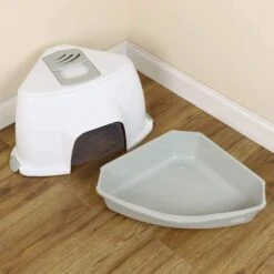 Petsentials Corner Cat Litter Tray With Hood -Pet Supplies CLT2GREY 4