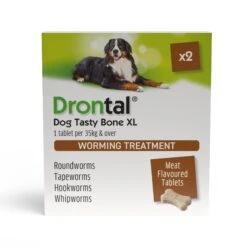 Drontal Tasty Bone XL Wormer Tablets For Large Dogs (Over 20kg) 1 Tablet Per 35kg 10 Drontal Tasty Bone XL Wormer Tablets For Large Dogs (Over 20kg) 1 Tablet Per 35kg -Pet Supplies DrontalXL Optx2Packs MARCH2025 FRONT