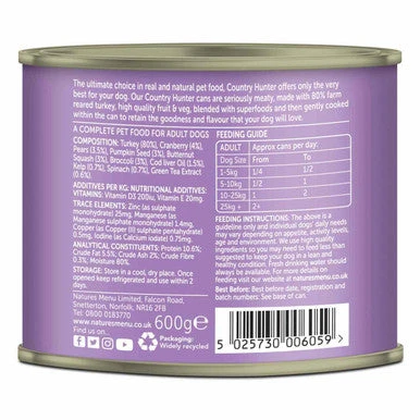 Natures Menu Country Hunter Farm Reared Turkey Wet Dog Food Cans 2 Natures Menu Country Hunter Farm Reared Turkey Wet Dog Food Cans - Image 2