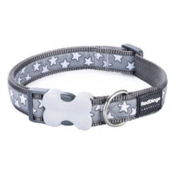 Red Dingo Stars Dog Collar In White On Grey