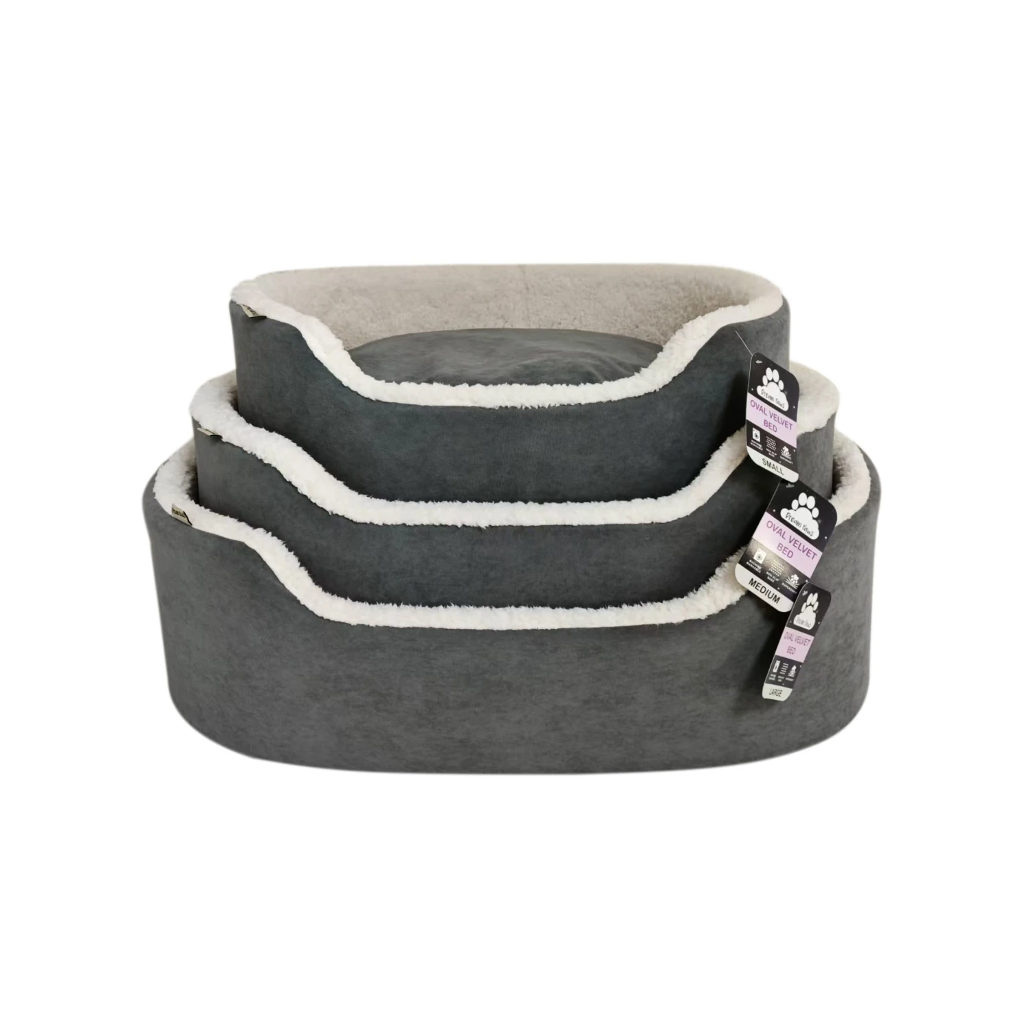 Dream Paws Grey Oval Velvet Dog Bed 2 Dream Paws Grey Oval Velvet Dog Bed - Image 2