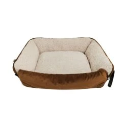 Dream Paws Brown Velvet Pet Sofa Bed With Fold-Out Blanket