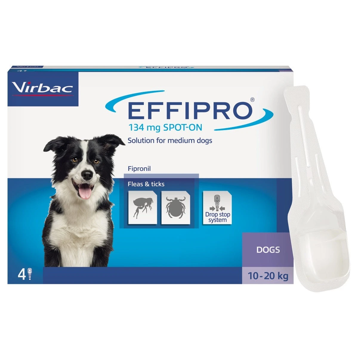 Effipro Spot Onfor Dogs 4 X 134mg (10-20kg) Flea Treatment 4 Pipettes 1 Effipro Spot Onfor Dogs 4 X 134mg (10-20kg) Flea Treatment 4 Pipettes