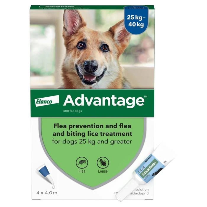 Advantage 400 Spot On Dog Flea Treatment For Dogs - 4 Pipettes 1 Advantage 400 Spot On Dog Flea Treatment For Dogs - 4 Pipettes