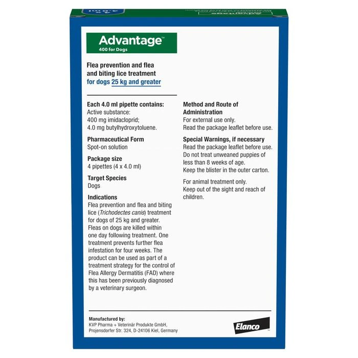 Advantage 400 Spot On Dog Flea Treatment For Dogs - 4 Pipettes 7 Advantage 400 Spot On Dog Flea Treatment For Dogs - 4 Pipettes - Image 7